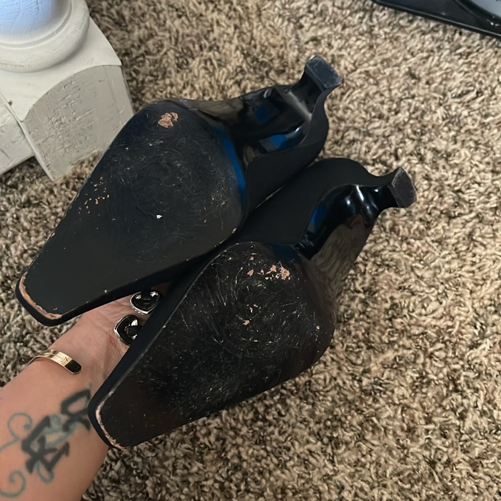 VTG 90s STUART WEITZMAN BLACK EVENING KITTEN HEEL SHOES - SIZE 6 - Picture 4 of 8